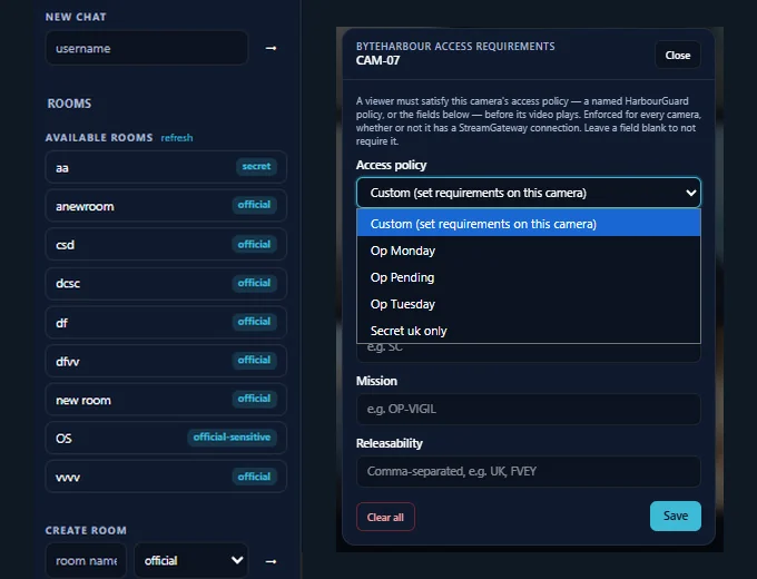 ByteHarbour: Secure chat rooms and camera access